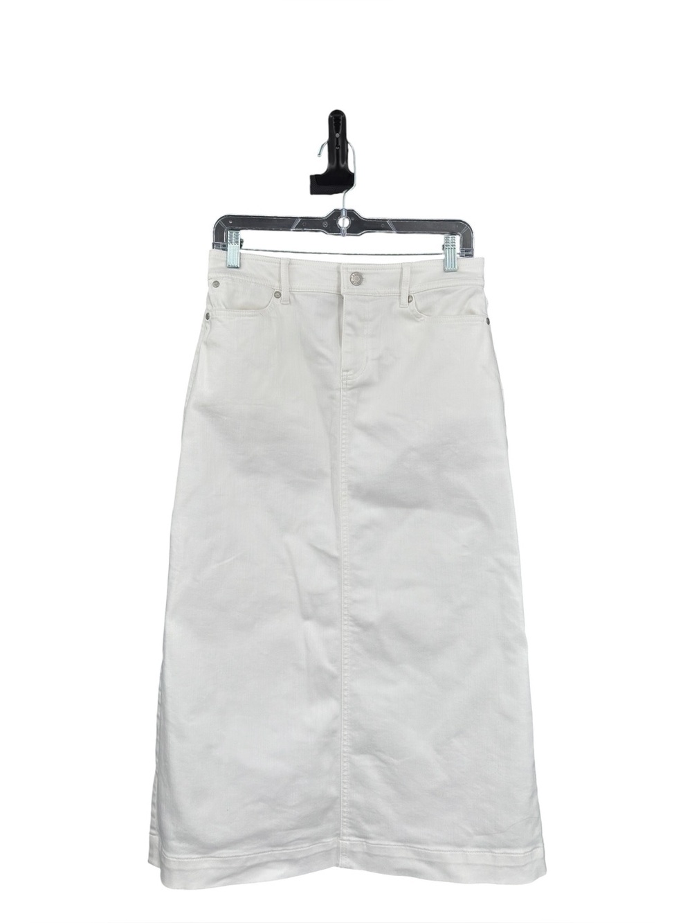 Talbots Women Denim A-Line Back Slit Midi Skirt Size 2 White